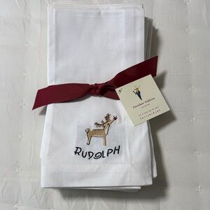 Pottery Barn Set of 9 Santa’s Reindeer Embroidered Dinner Napkins